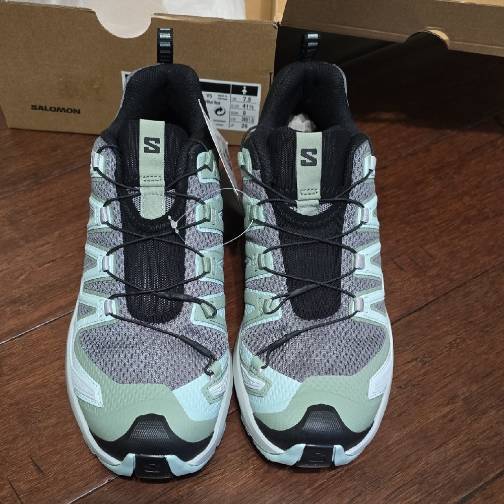 New Salomon XA Pro 3D V9 Quiet Shade/Lily Pad/Blue Haze Running Trail Shoes - Picture 9 of 11